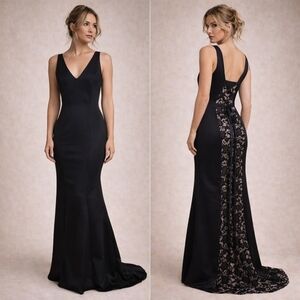 Black Lace Corset Back Satin Evening Gown Prom Mermaid Formal Dress Y2K Era 3/4